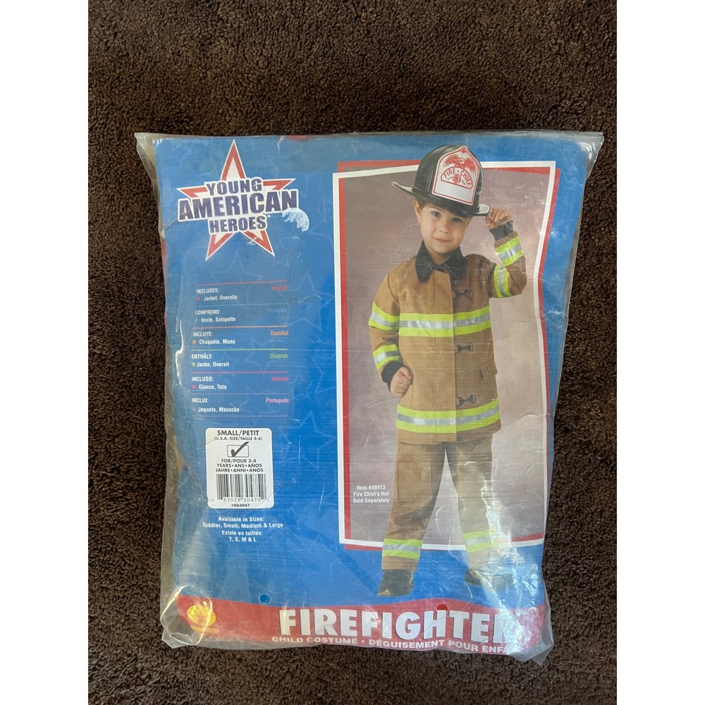 Rubies Young American Heroes Firefighter Costume Kids Size 4-6 Tan 4pc 883047